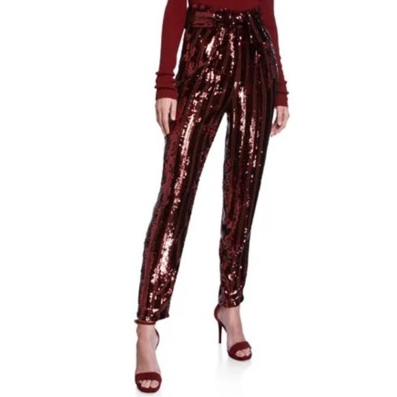 💎🔥SALLY LAPOINTE Striped Belted Sequined Pants - Picture 2 of 13